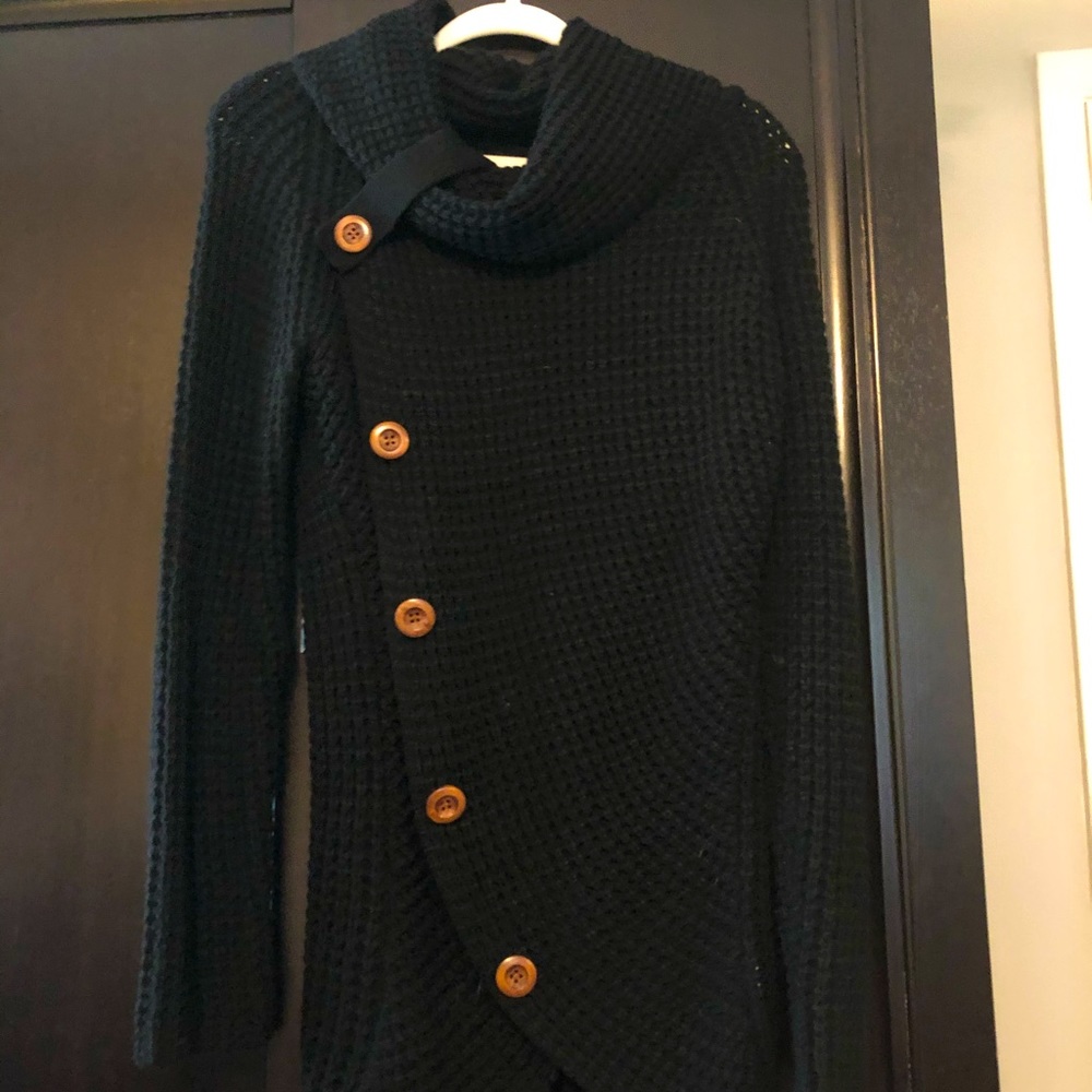 Cowl-neck Knit Buttoned Pullover Sweater